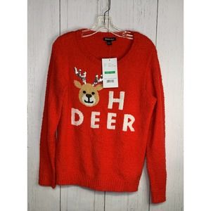 By Design Women's L Red  "Oh Deer" Winter Holiday Fleece-Like Sweater Sequin NWT